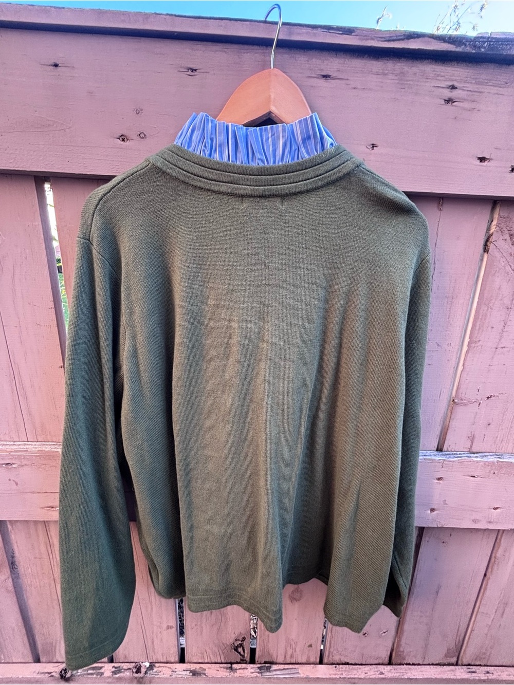 ๐NWT๐ Olive Green Cardigan with Blue Ruffle Collar and Gold Buttons - Picture 10 of 13